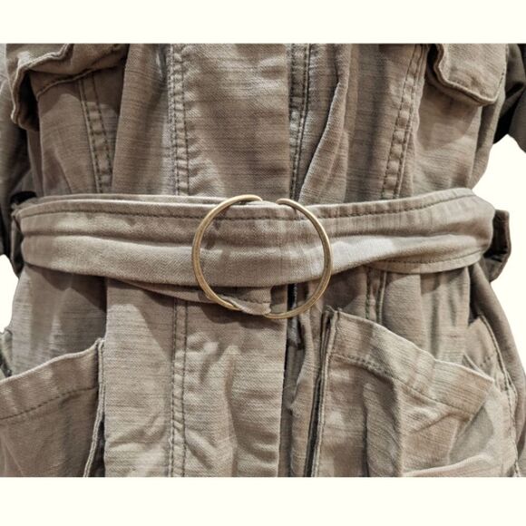 Free People Army Green Military Warp Jacket Cargo Utility Trench belted Size M - Picture 11 of 15